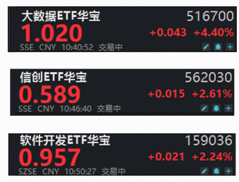 软件开发ETF迎低位补涨行情？大数据ETF华宝（516700）猛拉5%	，信创ETF华宝上探4%，携手冲击3连阳！